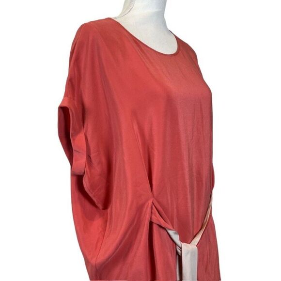 All Saints Silk Sonny Dress in Salmon and Cream Short Sleeve Belt Size 2 - Picture 3 of 10